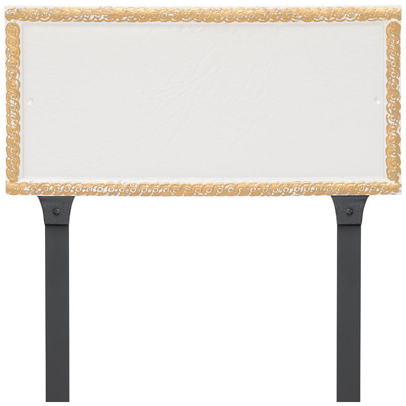 Plaque d'adresse rectangulaire à deux lignes avec piquets Harrison, Oui, Blanc / Doré