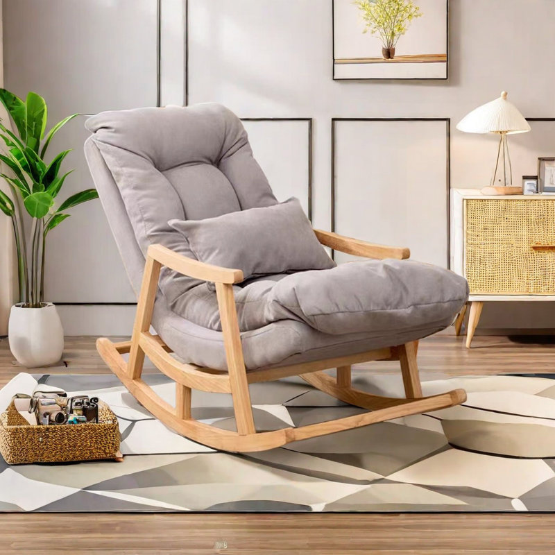 Chaise berçante en bois massif Cloud, Gris