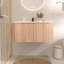 Meuble-lavabo mural 36 po avec lavabo courbé, finition en bois texturé ondulé, marbre de culture intégré pré-assemblé, meuble-lavabo flottant moderne avec tiroir à fermeture en douceur