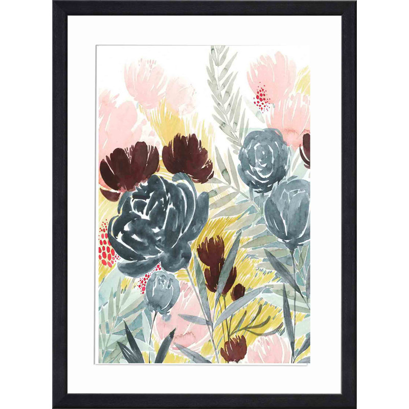«Unbridled Blooms II» par Grace Popp - peinture encadrée, H 12 po x l 18 po, Noir