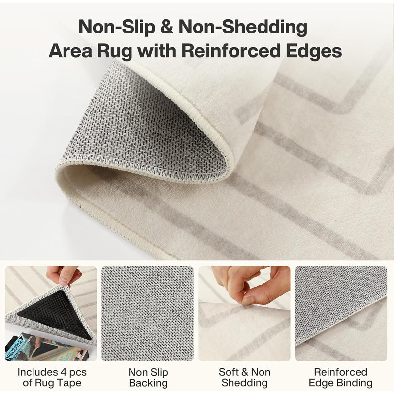 Rectangle Geometric Synthetic Area Rug, Beige, 200 x 300 cm