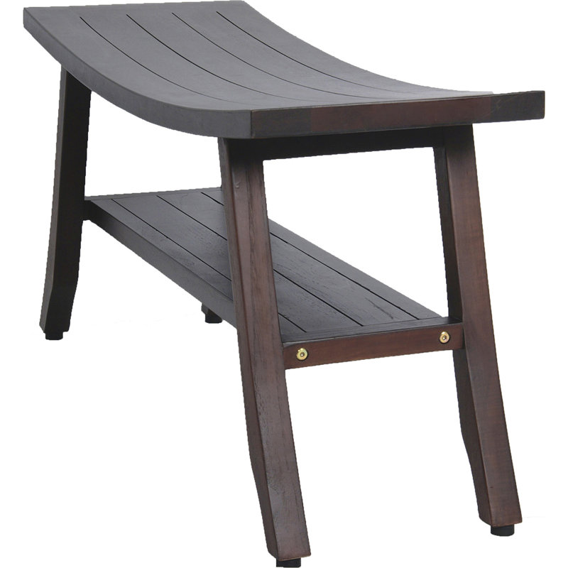 Teak Shower Bench With Shelf, 18" H x 34" W x 12" D, Black