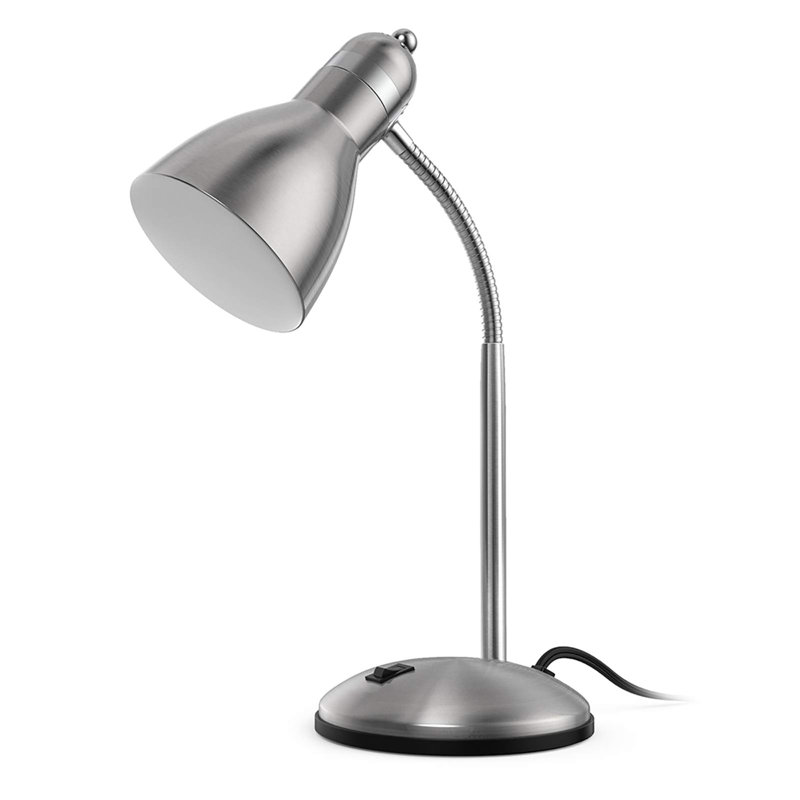Metal Desk Lamp, Eye-Caring Table Lamp, Study Lamps with Flexible Goose Neck for Bedroom, Home Office, Silver