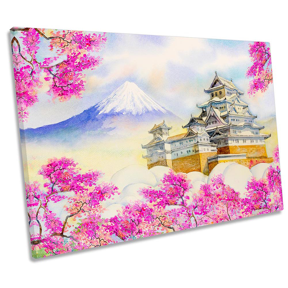 Himeji Castle Mount Fuji Japan - Wrapped Canvas Painting