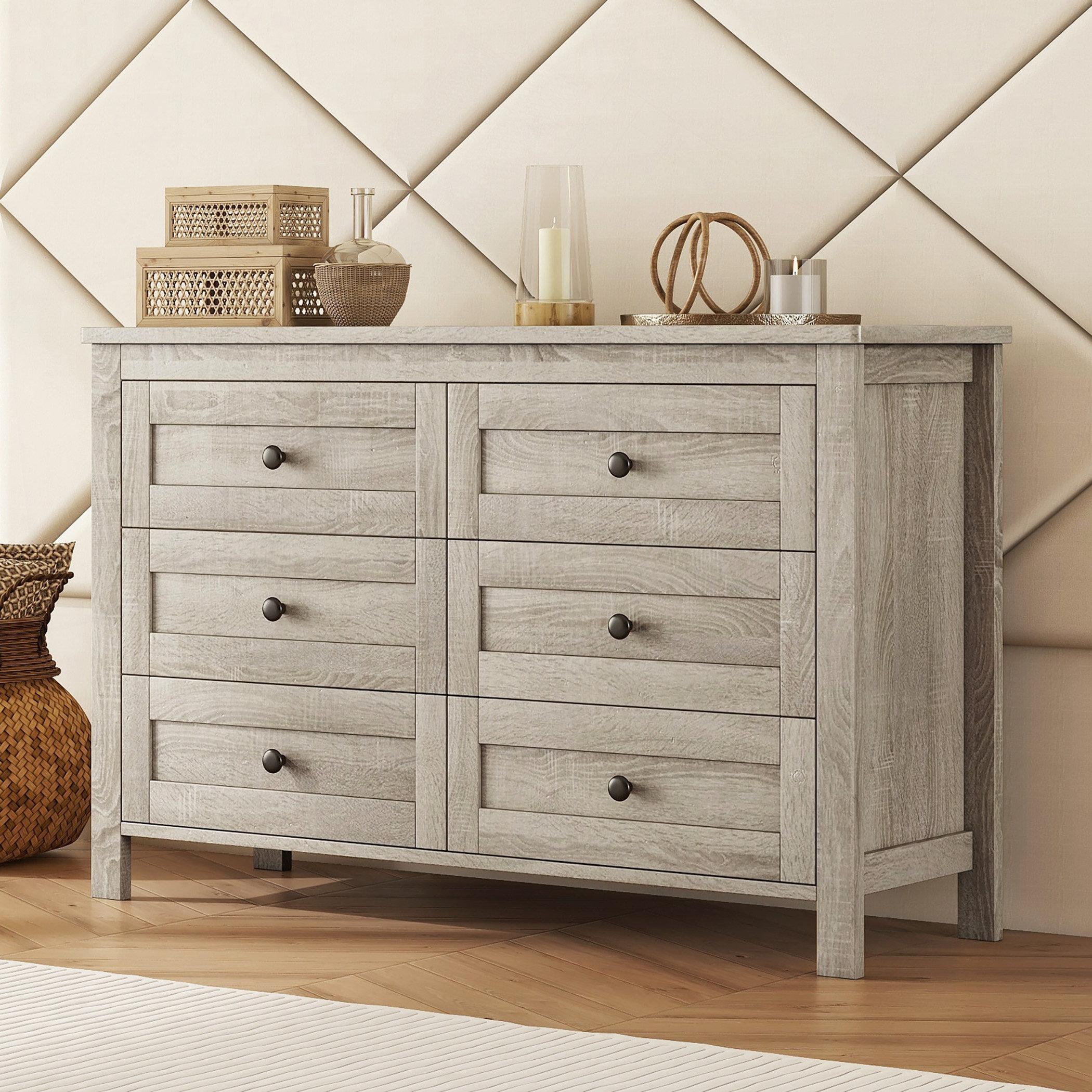 Gracie Oaks Drawer Dresser, Retro Farmhouse Style Wooden Dresser With 6 ...