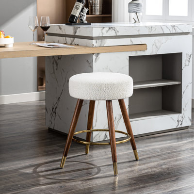 Tabouret de bar pivotant à 360° de style moderne du milieu du siècle - Revêtement en boucle blanc et bois brun, chaise de salle à manger rembourrée en boucle style milieu du siècle, blanc, tons bois, inspiration