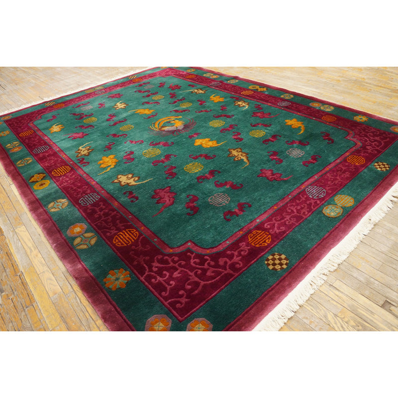 Antique Art Deco Chinese Geometric Knotted Rug