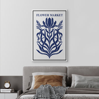Flower Market Abstract Blue Floral Botanical Framed Bedroom Wall Decorations Canvas Print