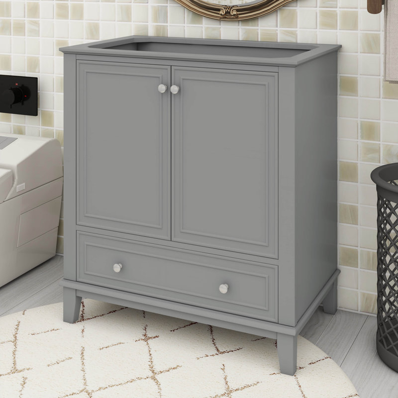 Meuble-lavabo 30 po sans lavabo, armoire de salle de bain multifonctionnelle avec portes et tiroir, Gris