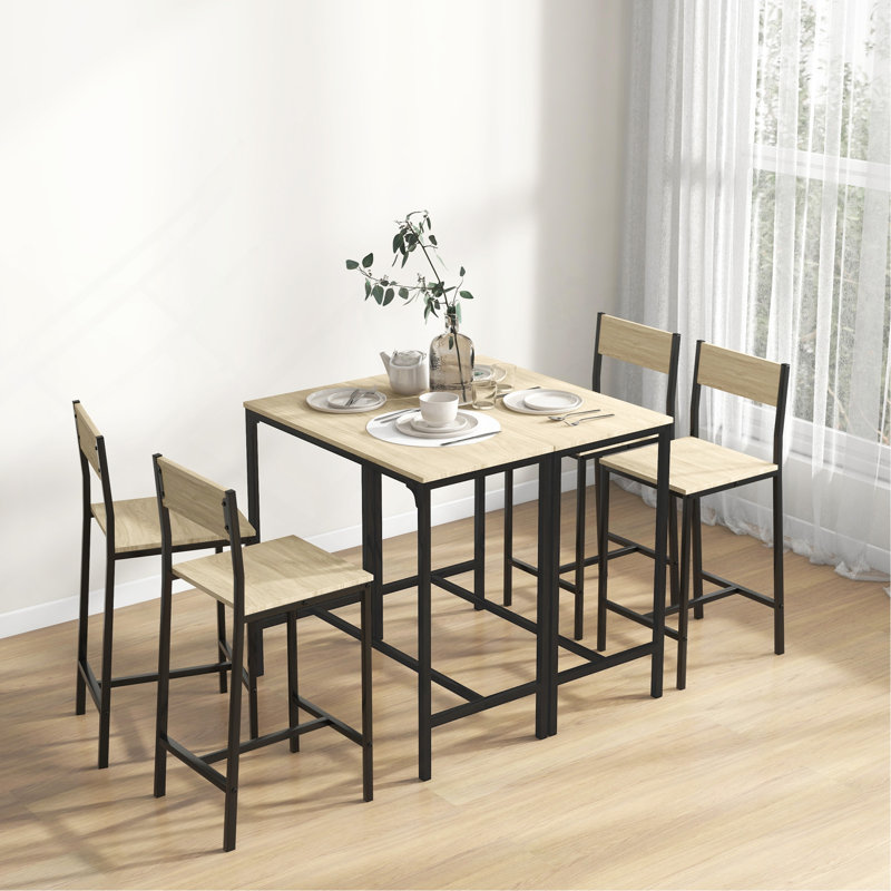Ensemble de 3 tables de bar et chaises HOMcom, ensemble de table de salle à manger industriel pour 2 personnes, table de cuisine à hauteur de comptoir avec tabourets de bar, ensemble de table de petit-déjeuner pour 2 petits espaces, chêne