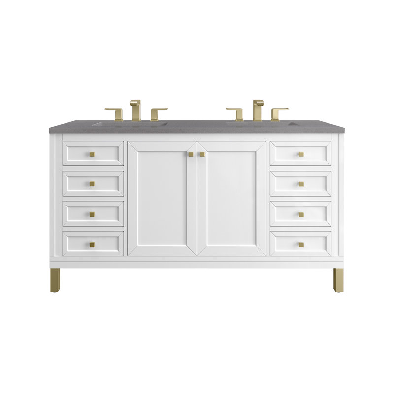 Chicago 60'' W Double Vanity, 8" Widespread, Eternal Jasmine Pearl, Glossy White