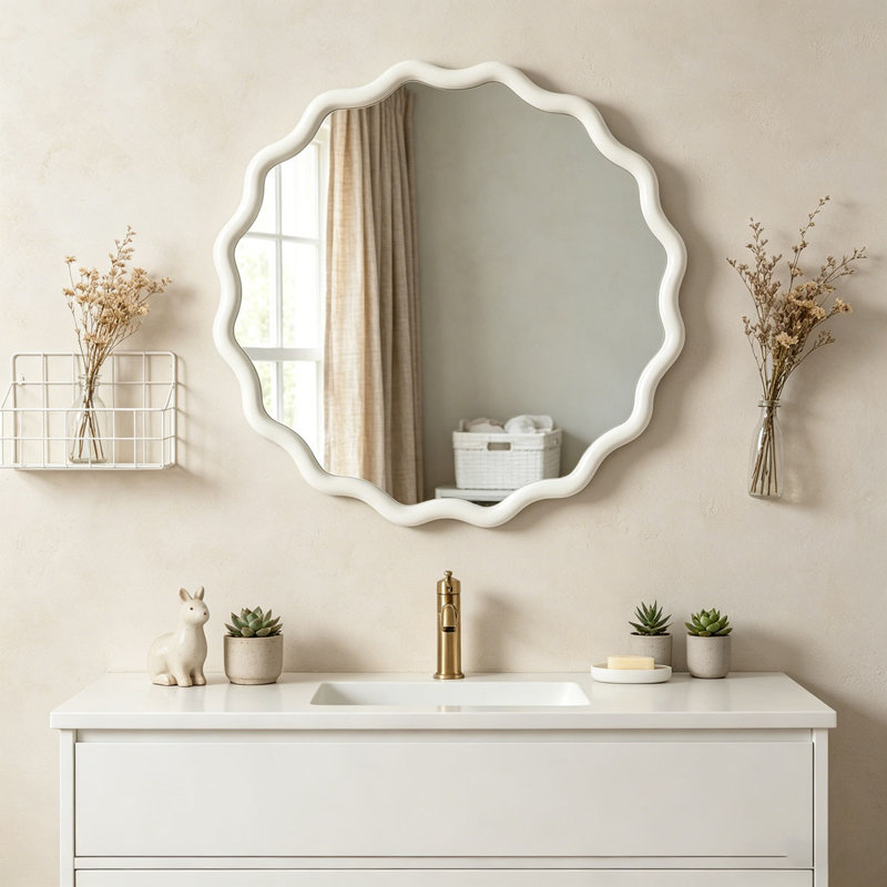 Miroir Wavy, 24 pouces, Blanc