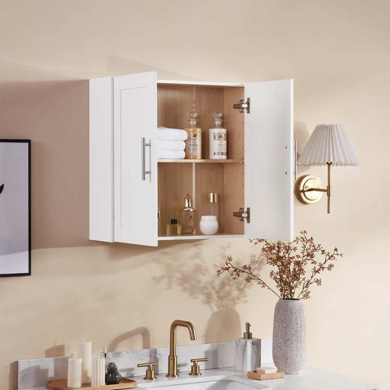 Armoire suspendue en bois avec portes et tablettes, Blanc