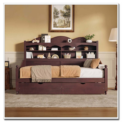 Twin Daybed With Storage Drawers With Storage Headboard Shelving