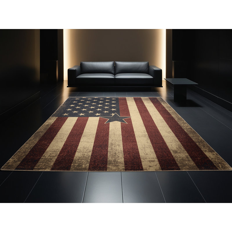 Soft Plush Feuerstein July 4Th Modern & Contemporary Abstract Area Rug in Brown – Beige Binding, 8x10