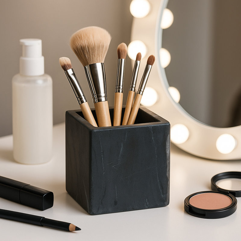 Modern Cube Marble Desk Organizer Adds Elegance With Storage - Desktop Organizer Accessory Versatile For Bedroom, Bathroom, Or Kitchen Decor - 4", Black