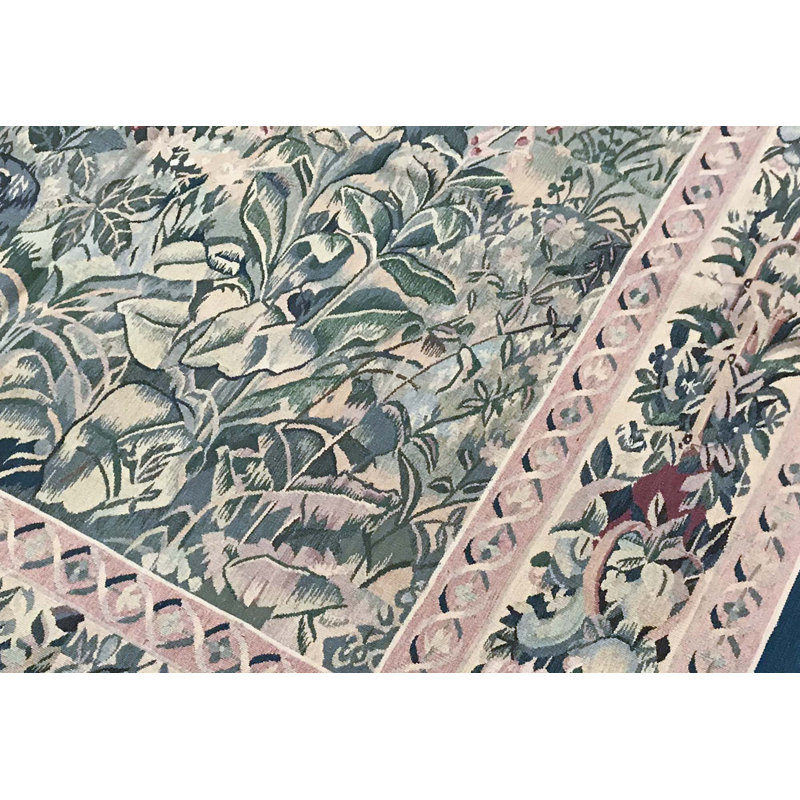 Tapis vert et brun noué à la main de haute qualité