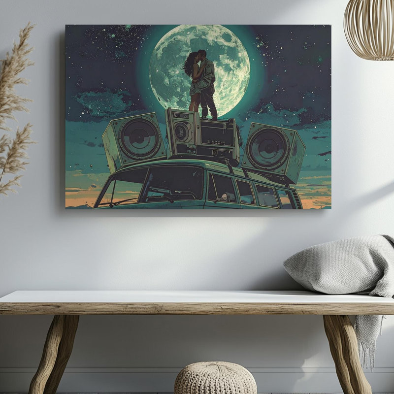 Rétro Van Moonlight Romance Canvascosmic, amour et aventure, art mural sur toile, prêt à accrocher, H 9 po x l 12 po