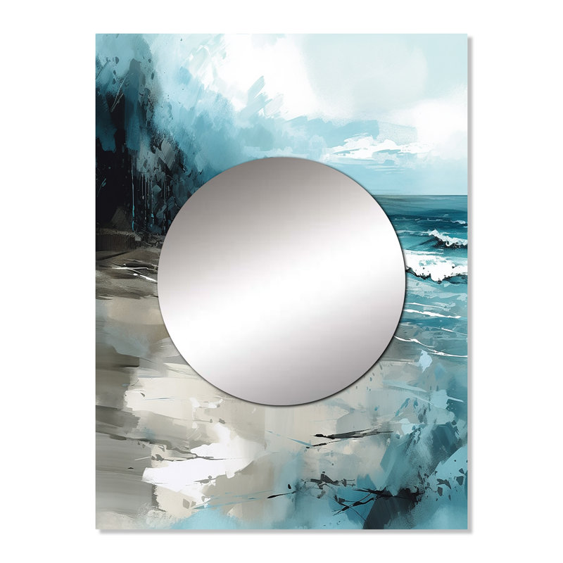 Lilbert Coastal Waves IV - Beach Unique Wall Mirror Decor, Gray Large Mirror, Printed Metal Art, 32" x 24"