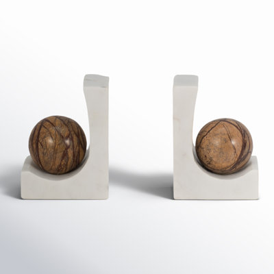 6" Rikard Marble Bookends in White and Brown Finish, 6"H, Set of 2 - 5" x 4" x 6"