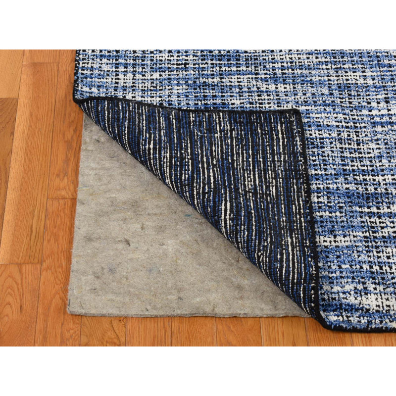 Tapis oriental bleu en laine et en soie tissé à la main 9 pi 2 po x 12 pi 0 po - MOA10280945