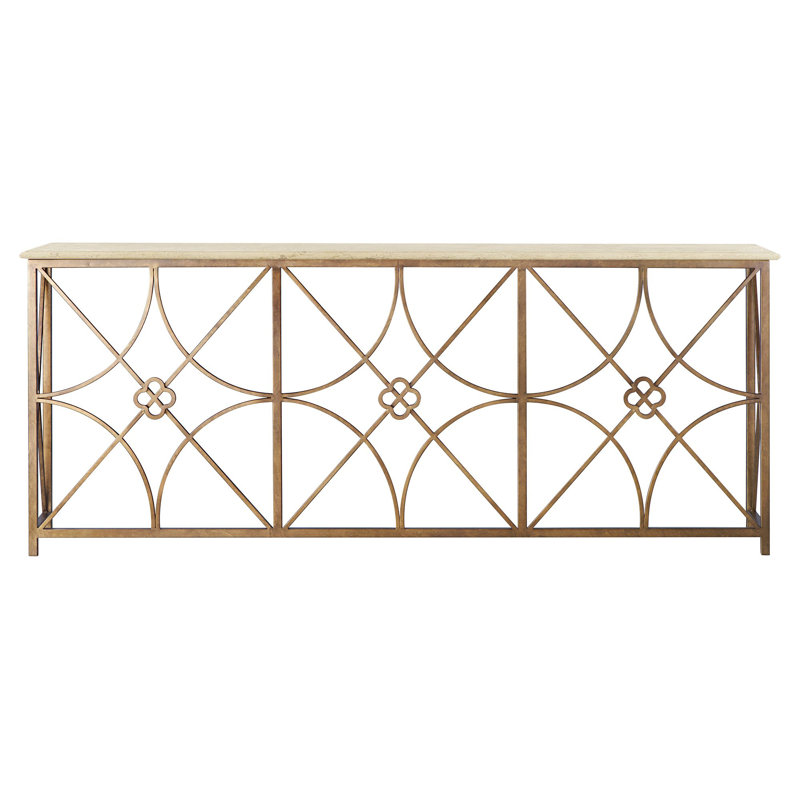 Boxwoods 84'' Console Table, Lite Travertine, Royal Gold
