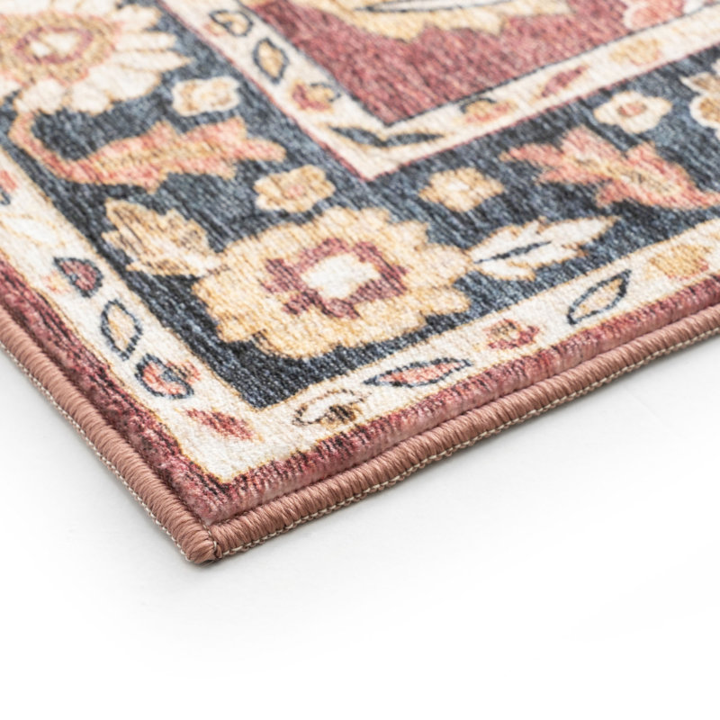 March Traditional Oriental Red Machine Washable Rectangle Area Rug, 5' x 6'11'', Red, Rectangle 5' x 6'11''