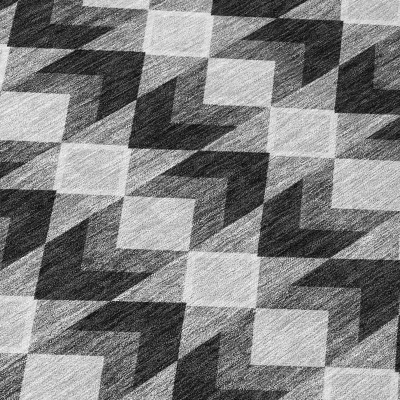Tapis géométrique intérieur / extérieur lavable à la machine Chantille ACN2687, Noir, 9 pi x 12 pi