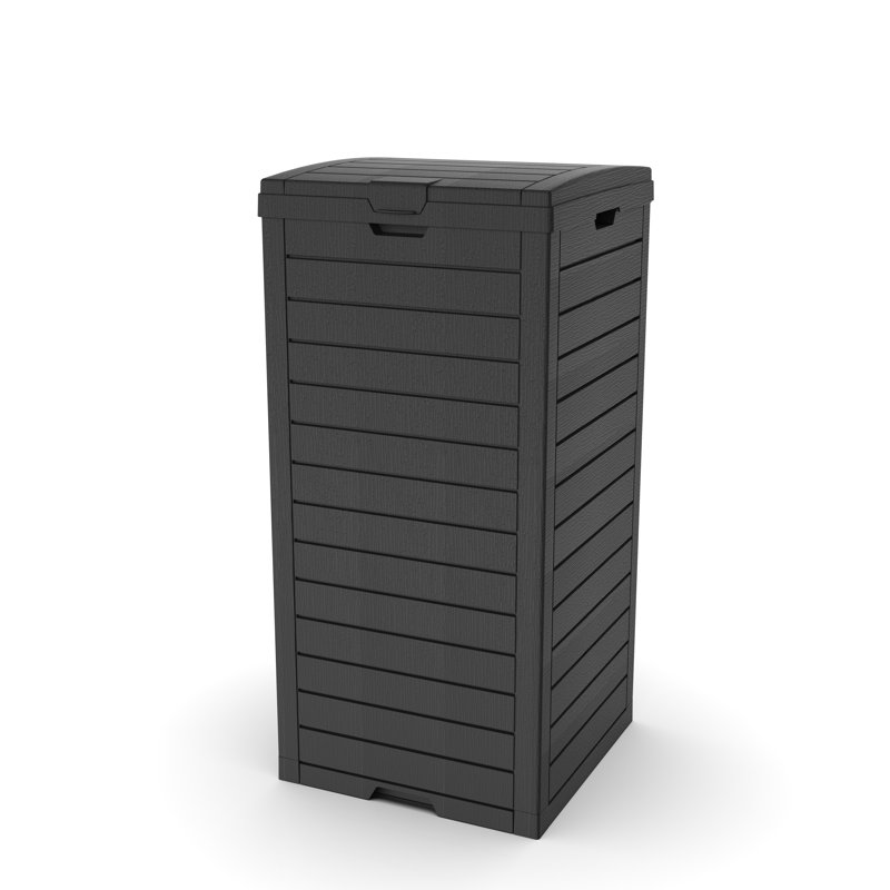35 Gallon Resin Manual Lift Trash Hideaway Container ,Dual Lid Design with Locking Snap and Removable Tray, Manual Lift