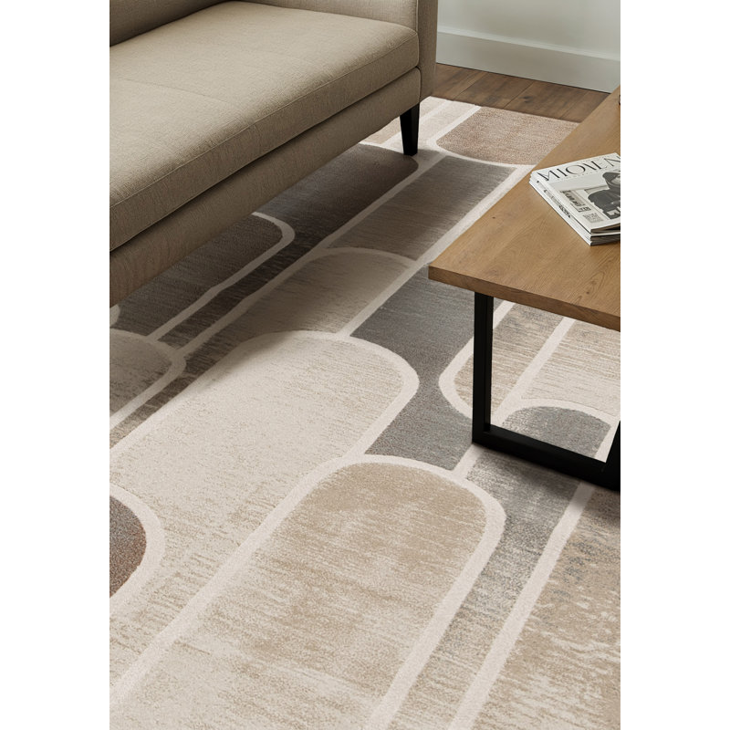 Rectangle Geometric Shapes Area Rug, Beige, Rectangle 160 x 230 cm, Polyester