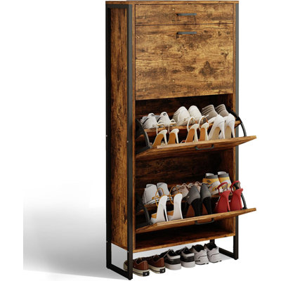 Range-chaussures, range-chaussures 25 po avec 1 tiroir et 3 portes demi-lune rabattables pour 12 à 15 paires, range-chaussures autoportant pour appartements, vestibules ou chambres à coucher