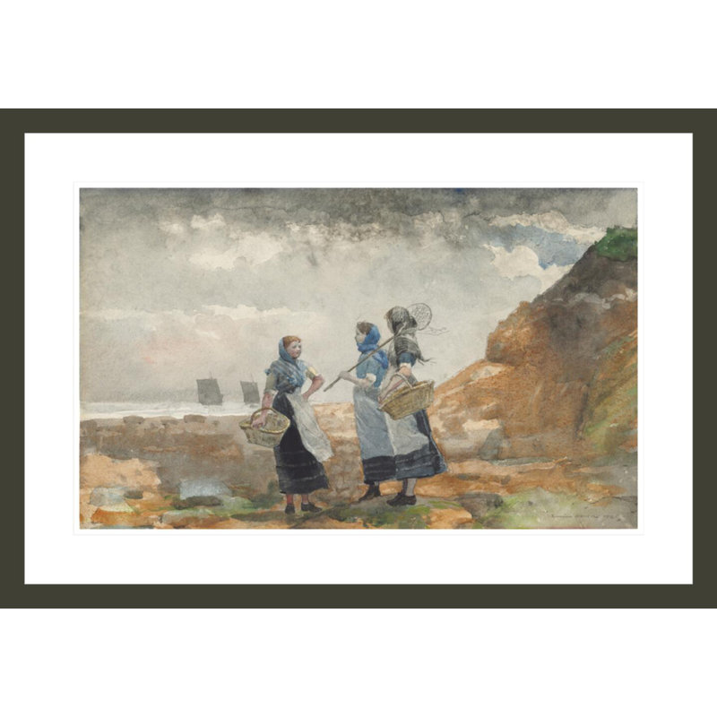 Three Fisher Girls Tynemouth by Winslow Homer -Framed Giclee Print, 20.54" H x 29.5" W