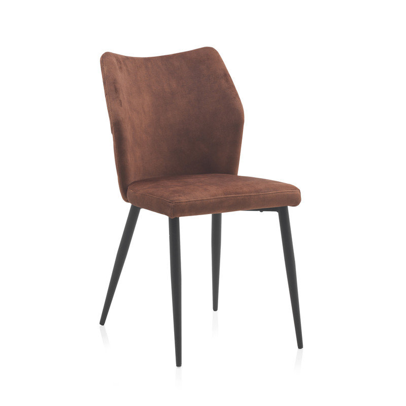 48cm H Polyester/Velvet Upholstered Metal Side Chair, Reddish Brown