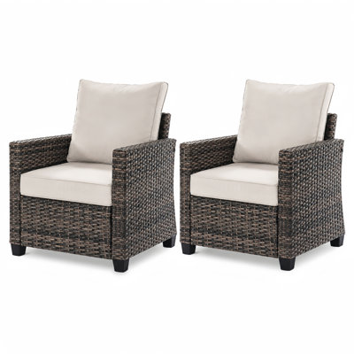 Decksplore 2-Piece Outdoor Wicker Club Chair Set with Cushions, High-Back All-Weather Patio Seating