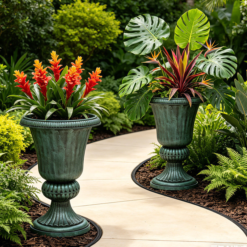 Urn Planter Flower Pot Vase Indoor Outdoor Garden Plant Container Front Column Wedding Pot Decor, 2, Green