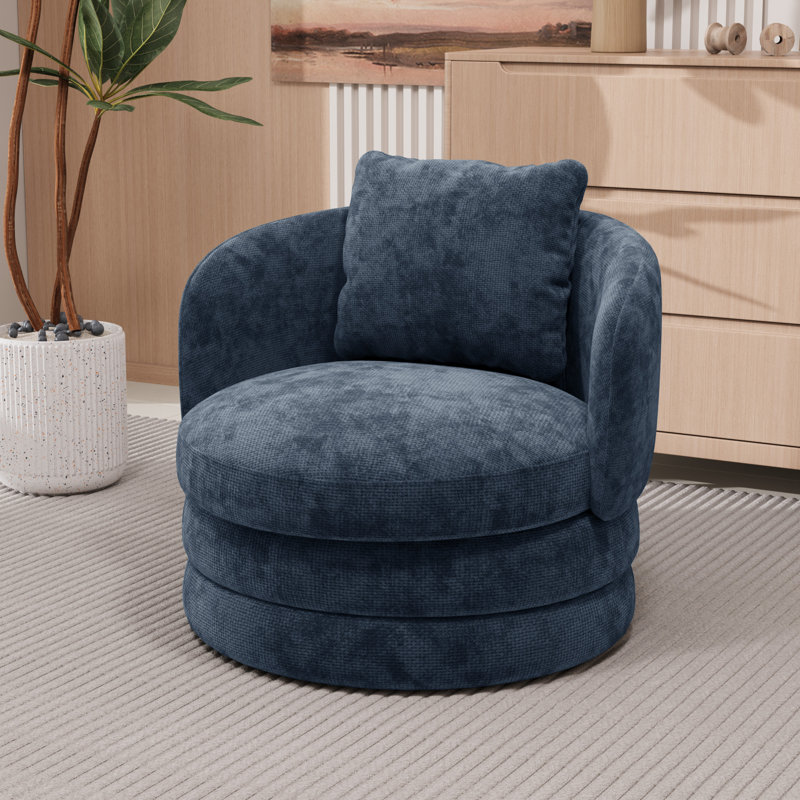 Wide Modern Upholstered Soft Swivel Barrel Chair Accent Chair, Blue