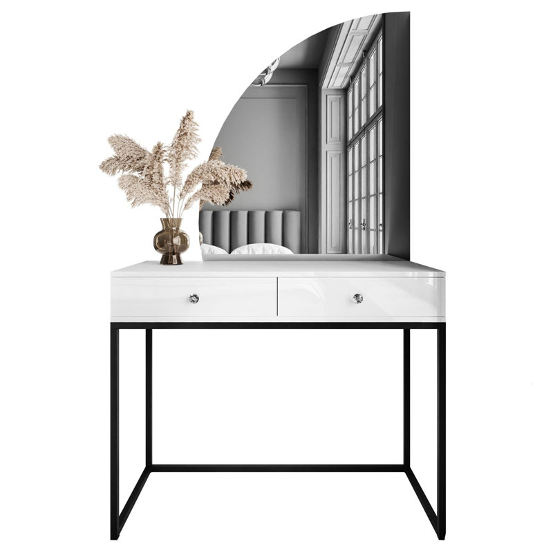 Brilen Dressing Table with Mirror, Black/White High Gloss