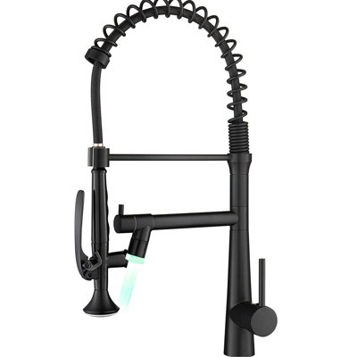 Pull Down Faucet For Kitchen - Heavy Duty Commercial, Matte Black With Single Handle Pre-Rinse Spring Commercial Style Construction
