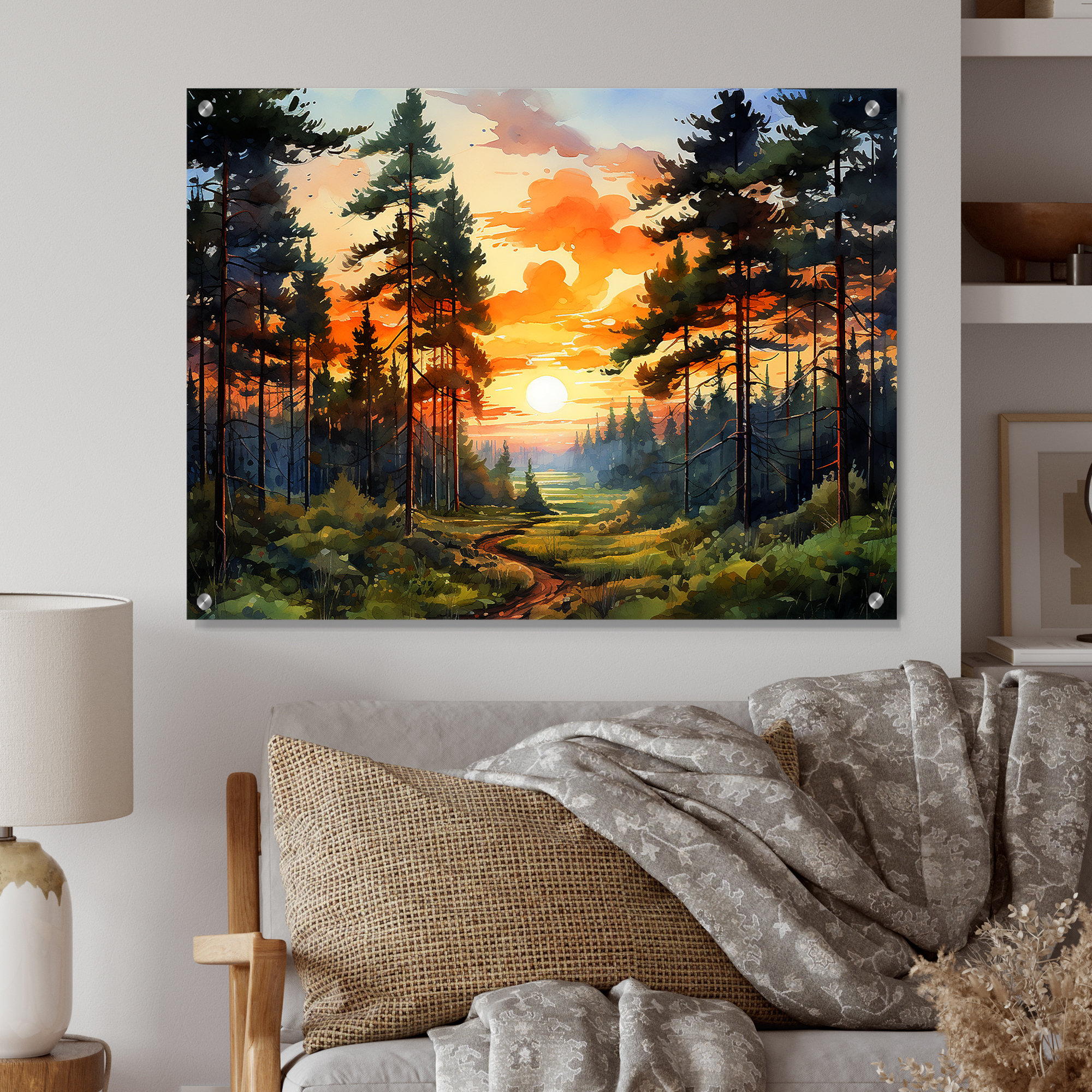 Millwood Pines Pine Tree Sunset Glow I - Tree Pine Acrylic Wall Art For ...