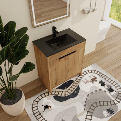 Beid  30" Freestanding Bathroom Vanity with Sink, Floor Standing Vanity with 2 Doors, Ceramic Basin Sink Top