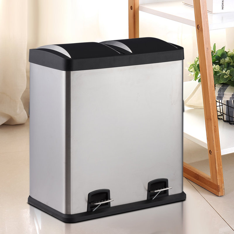 Steel Step On Multi-Compartment Rubbish & Recycling Bin - 25L