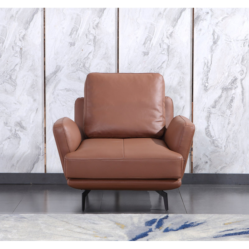 3 Pieces Tratto Sofa Set Cognac Italian Leather, Russet Brown Genuine Leather