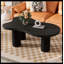 ON-TREND Table basse en nuage de 44 po x 25,9 po avec plateau de 1,5 po d'épaisseur, table de bout irrégulière de style crème avec 3 pieds robustes, table centrale élégante avec bord rond pour le salon, noir