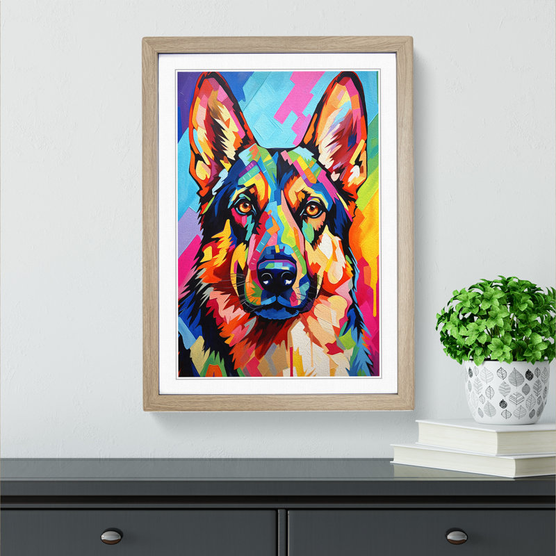 German Shepherd Futurism - Framed Print, Oak Framed, 64cm H x 46cm W