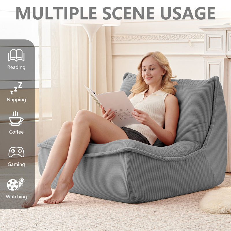 Single Lounge Chair, High-Resilience Foam And With Lumbar Pillow, Gray Polyester Blend