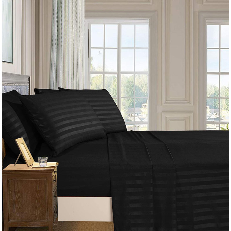 Microfiber Percale Striped Sheet Set, Black, California King Sheet Set with 2 Pillowcases