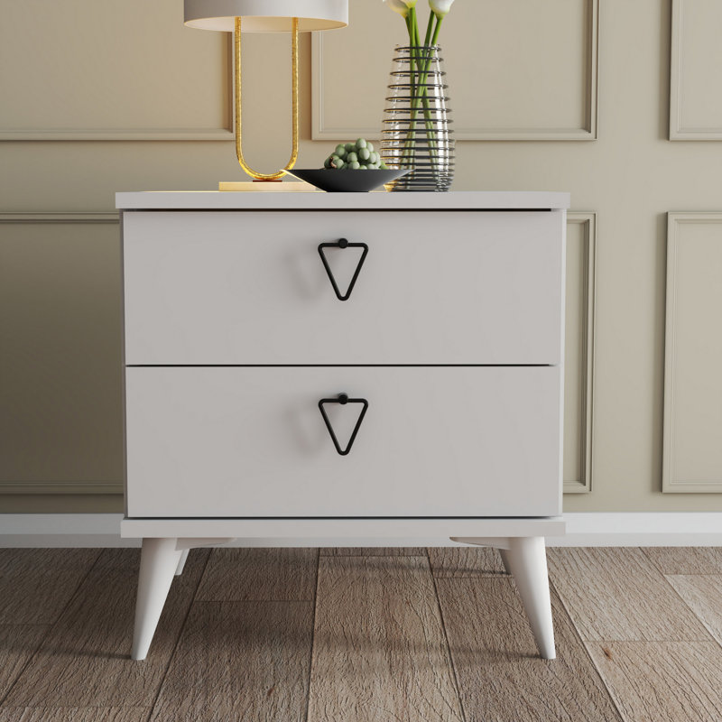Modern White Nightstand with 2 Drawers, 20.5 x 21.7 x 17.7 inches | 100% Melamine Coated Particle Board, Thickness: 0.7 inches | Wall-Mountable, Plastic Legs, Stylish Shelves | Elegant Design for Bedroom & Living Room