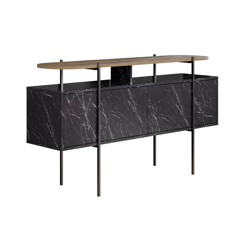 Amanraj 4-Door Cabinet Stylish and Functional Sideboard for Home Storage, Natural/Black
