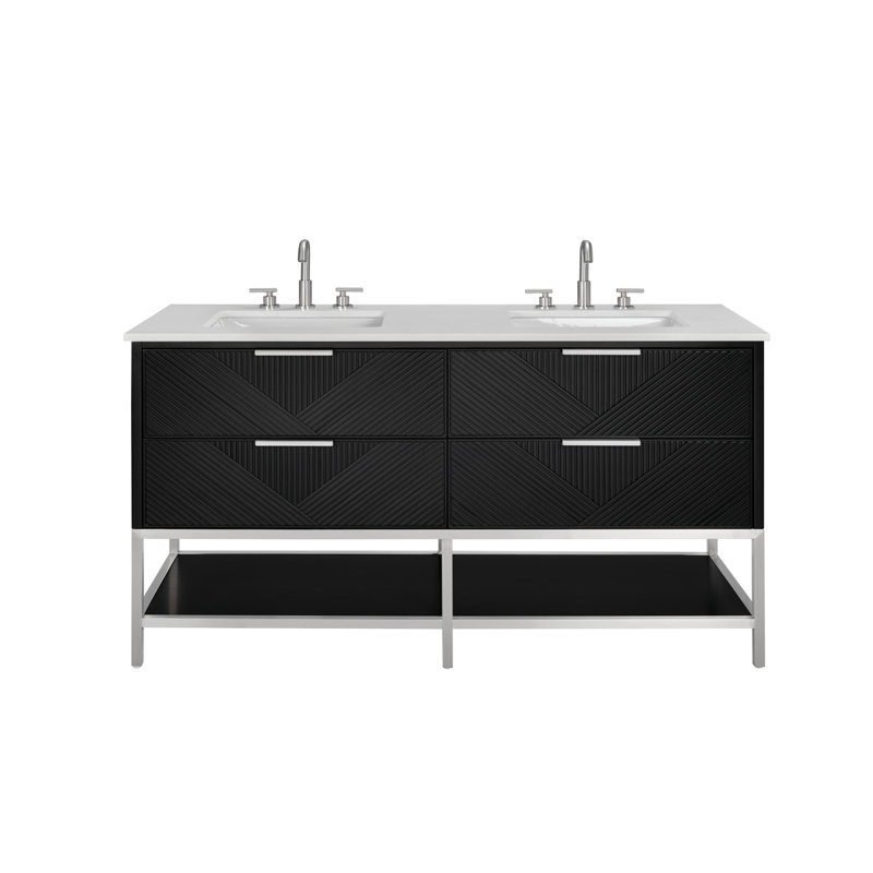 Diamond 60'' W Double Vanity, White Quartz, Charcoal Black, Brushed Nickel