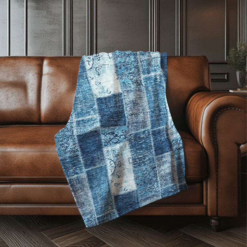 Jeté patchwork Addison Sherpa ASB631, Bleu
